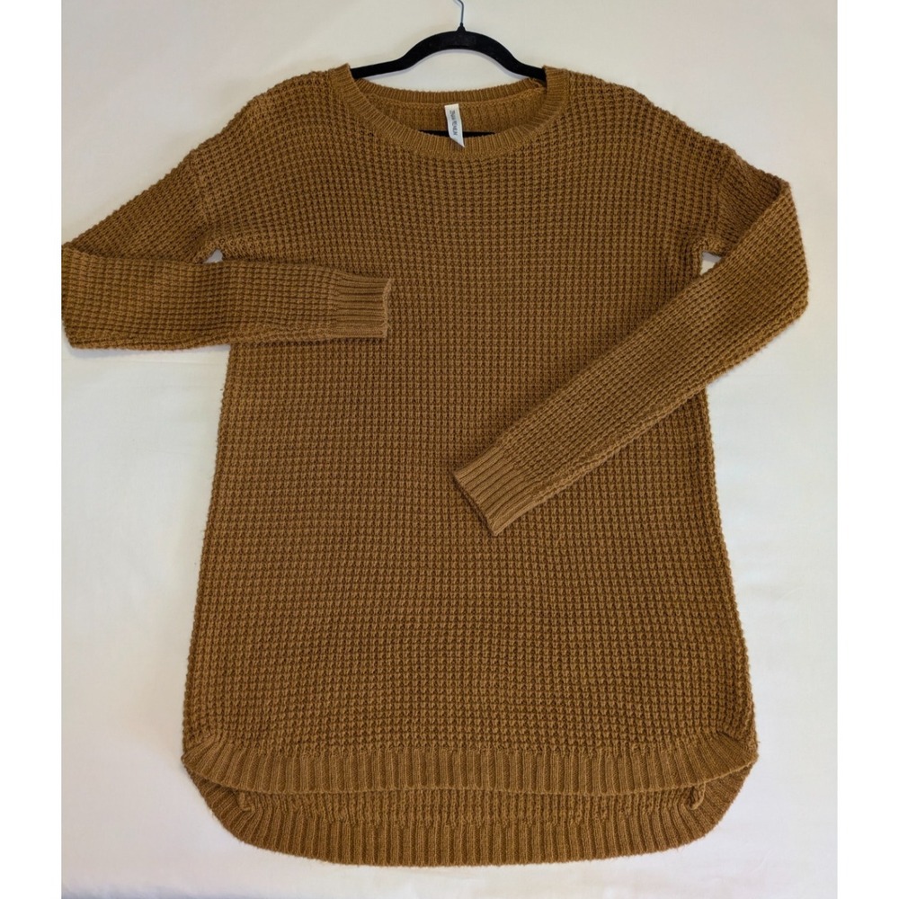 Zenana Premium Waffle Knit Sweater Womens Small Brown Tunic High Low TW-1934